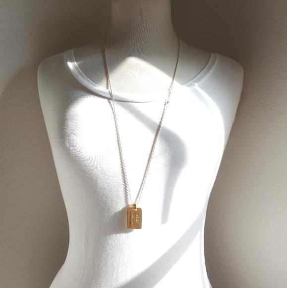 MOSCHINO Dog Tag Necklace Vintage 24k Plated - Picture 2 of 15